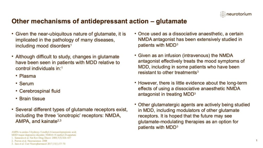 Other mechanisms of antidepressant action – glutamate